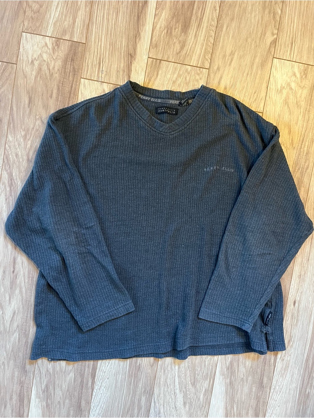 90s Perry Ellis oversized gray ribbed long sleeve